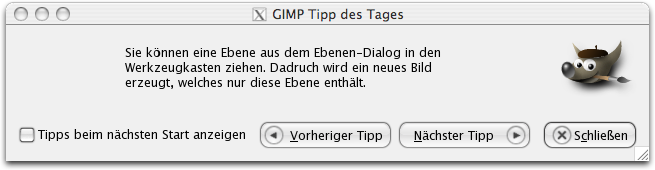 Das Dialogfenster Tipp des Tages